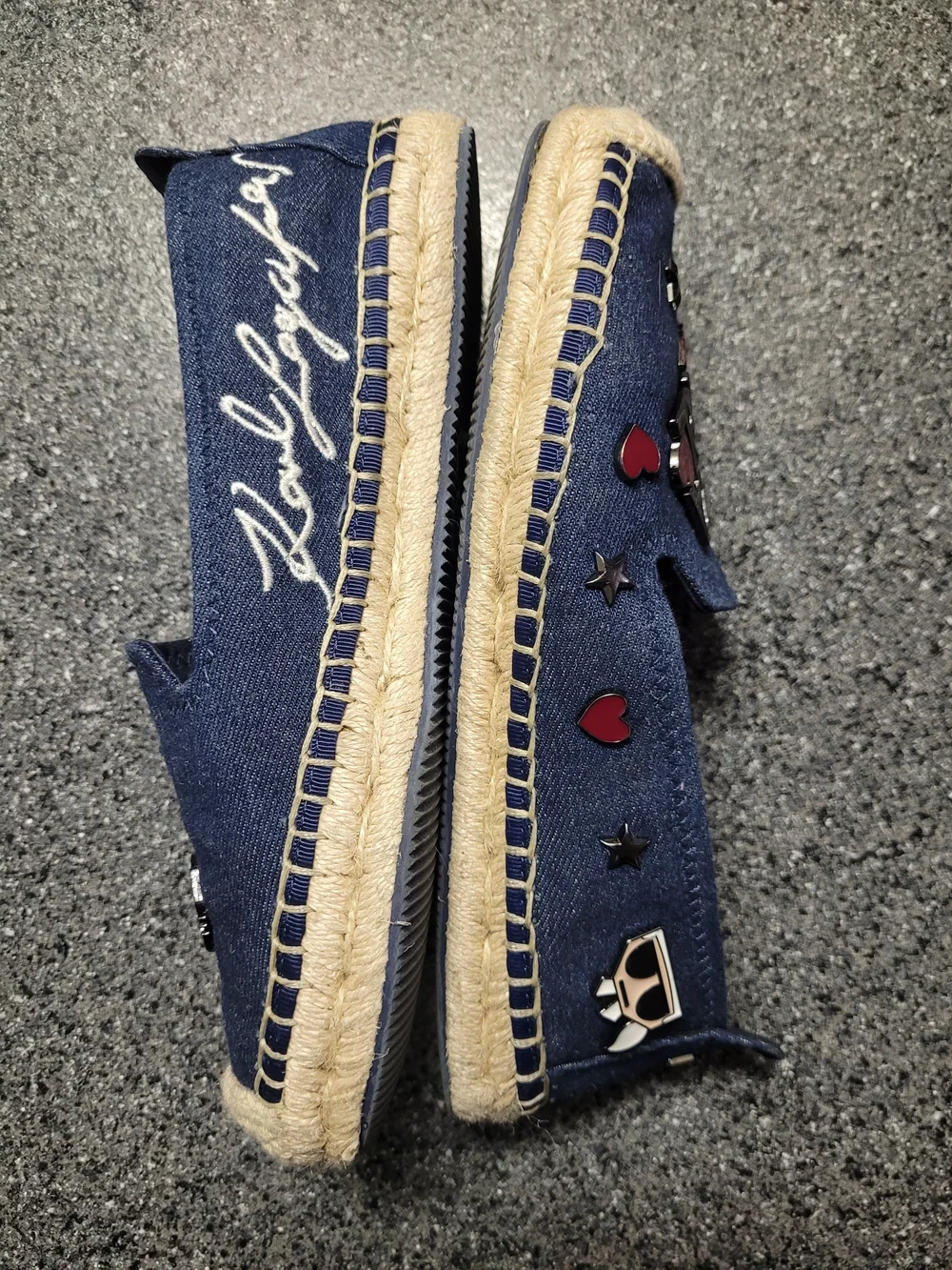 Karl Lagerfeld Denim Espadrille Flats with Fun Charms - Denim Size 7